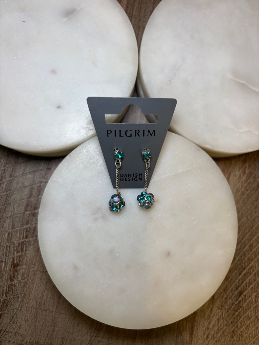 241 Pilgrim Teal Crystal Chain Drop Earrings - Picture 5 of 8